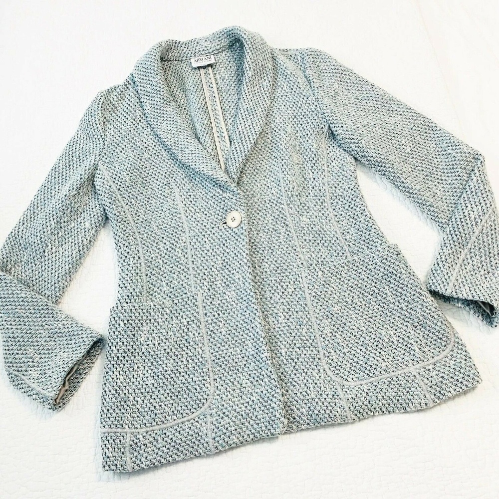 ARMANI COLLEZIONI SKY BLUE TWEED BLAZER Jacket